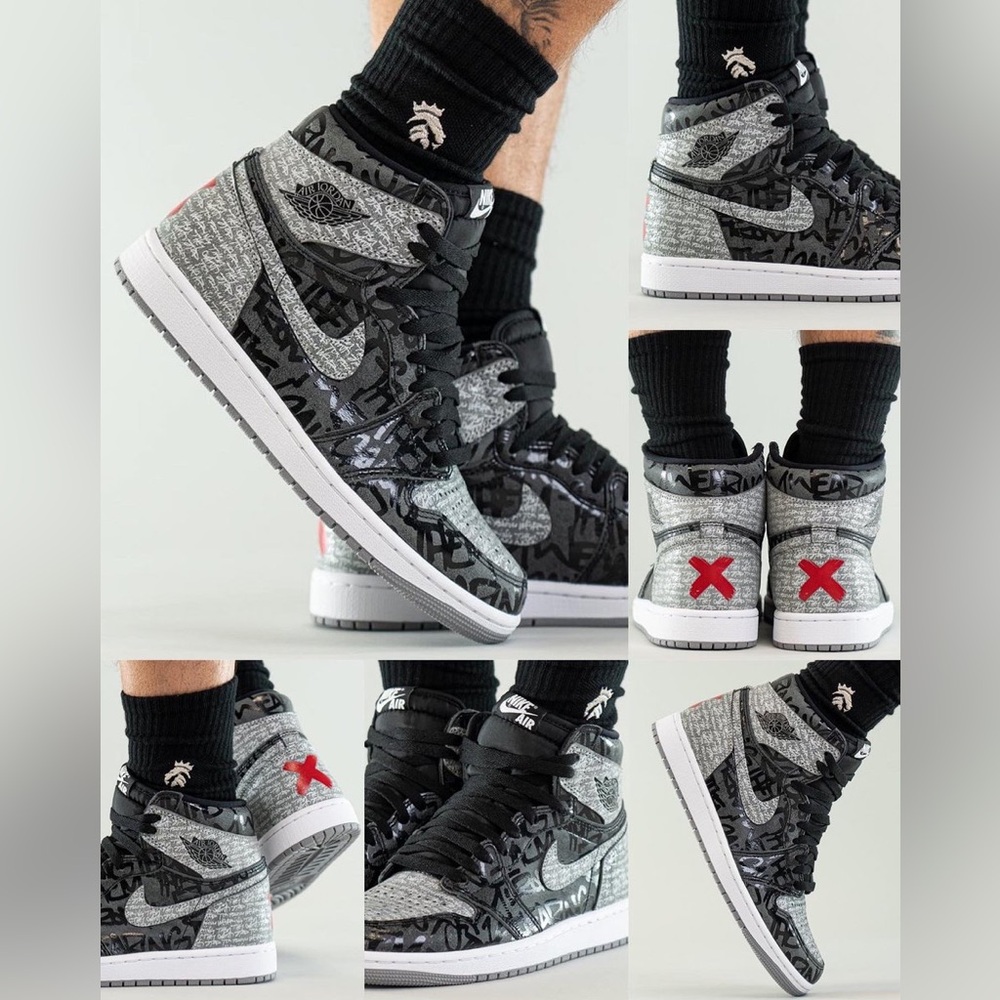 Nike Men’s High-Top Sneakers in Black, Gray, White with Red Accent